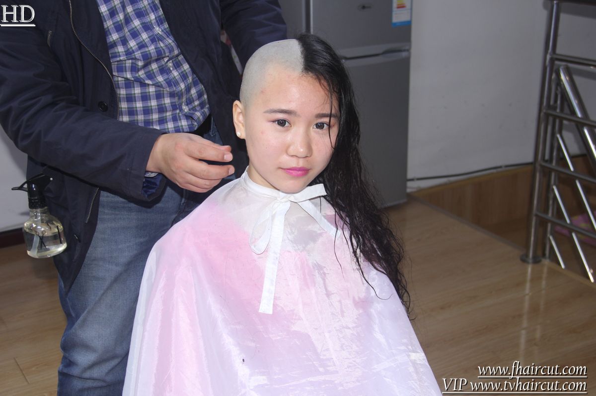 fhaircut-900 shaved wet hair washing longhair sit wash hair